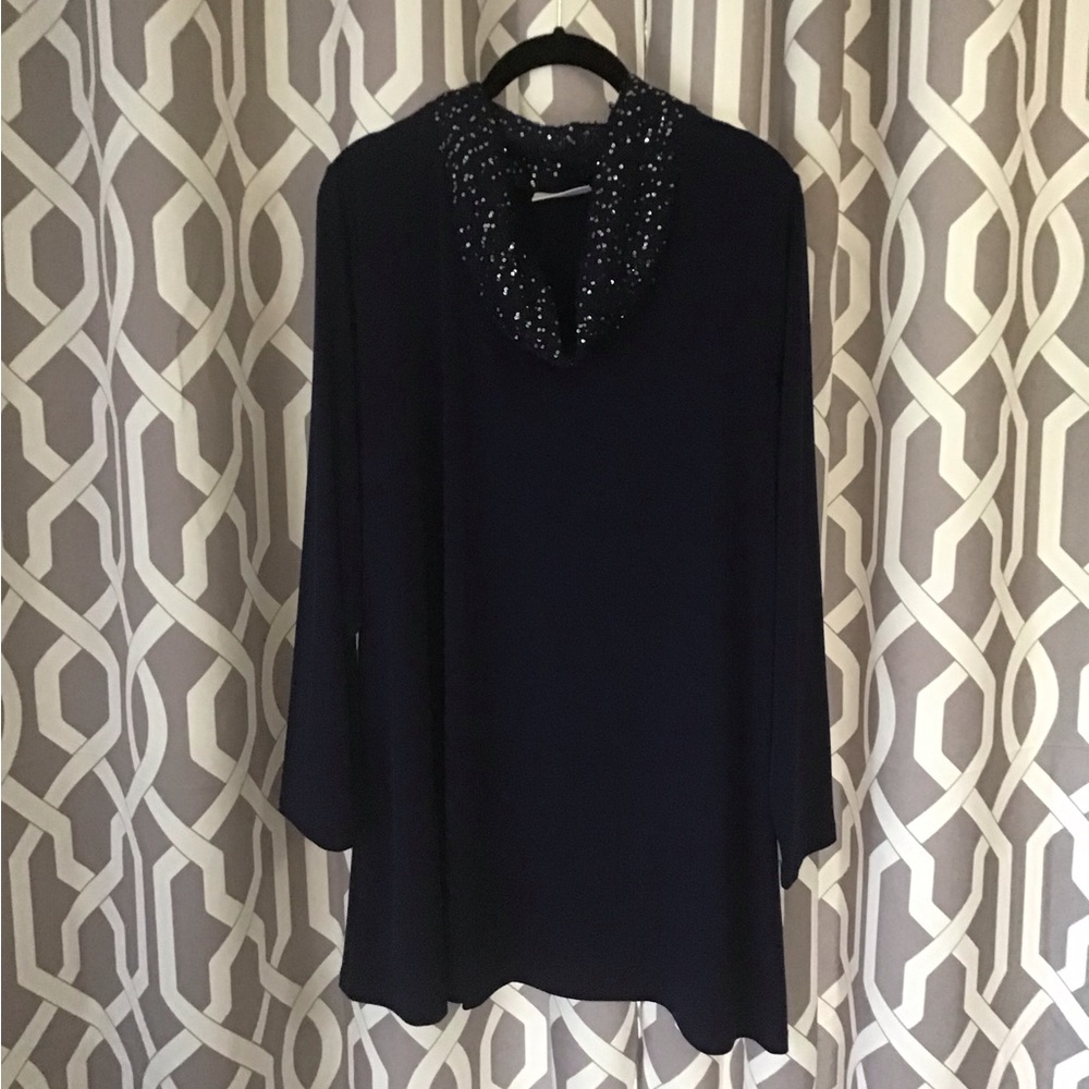 Navy tunic liquid knit top